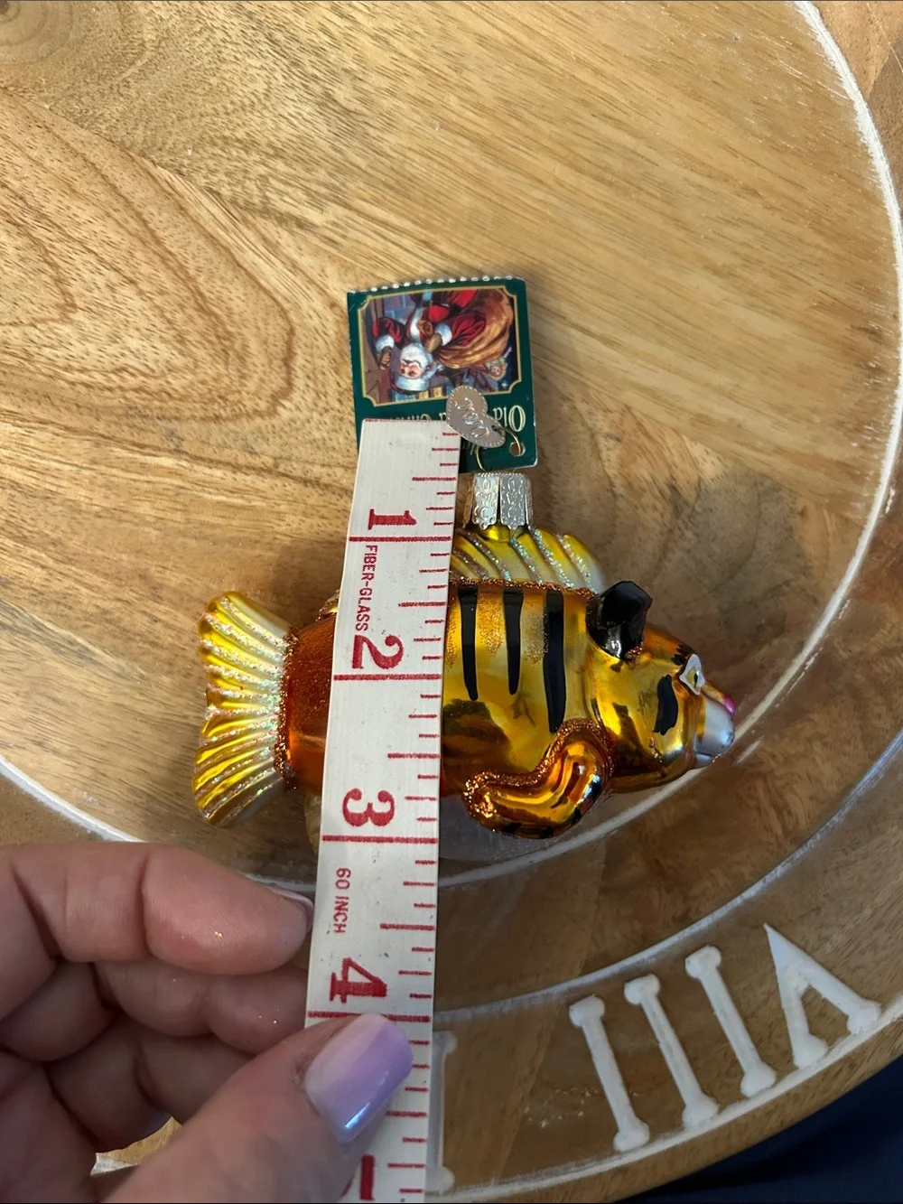 Old world Christmas Glass Tiger Kitty CatFish Ornament one ear broken